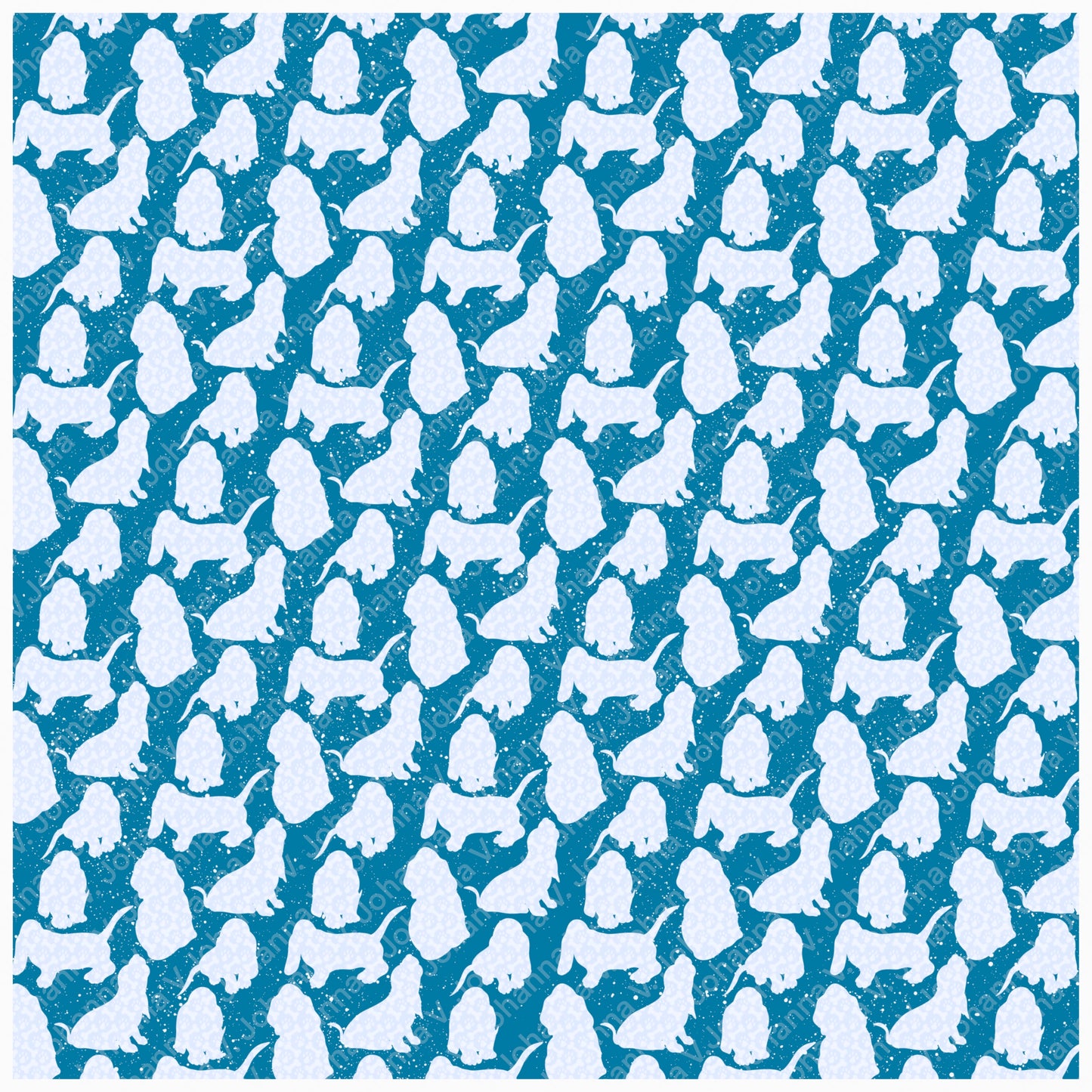 Basset Hound Seamless Pattern Bundle Blue | Florals, Botanicals & Dog Toys | 12x12” PNGs | Digital Download | Commercial & Personal