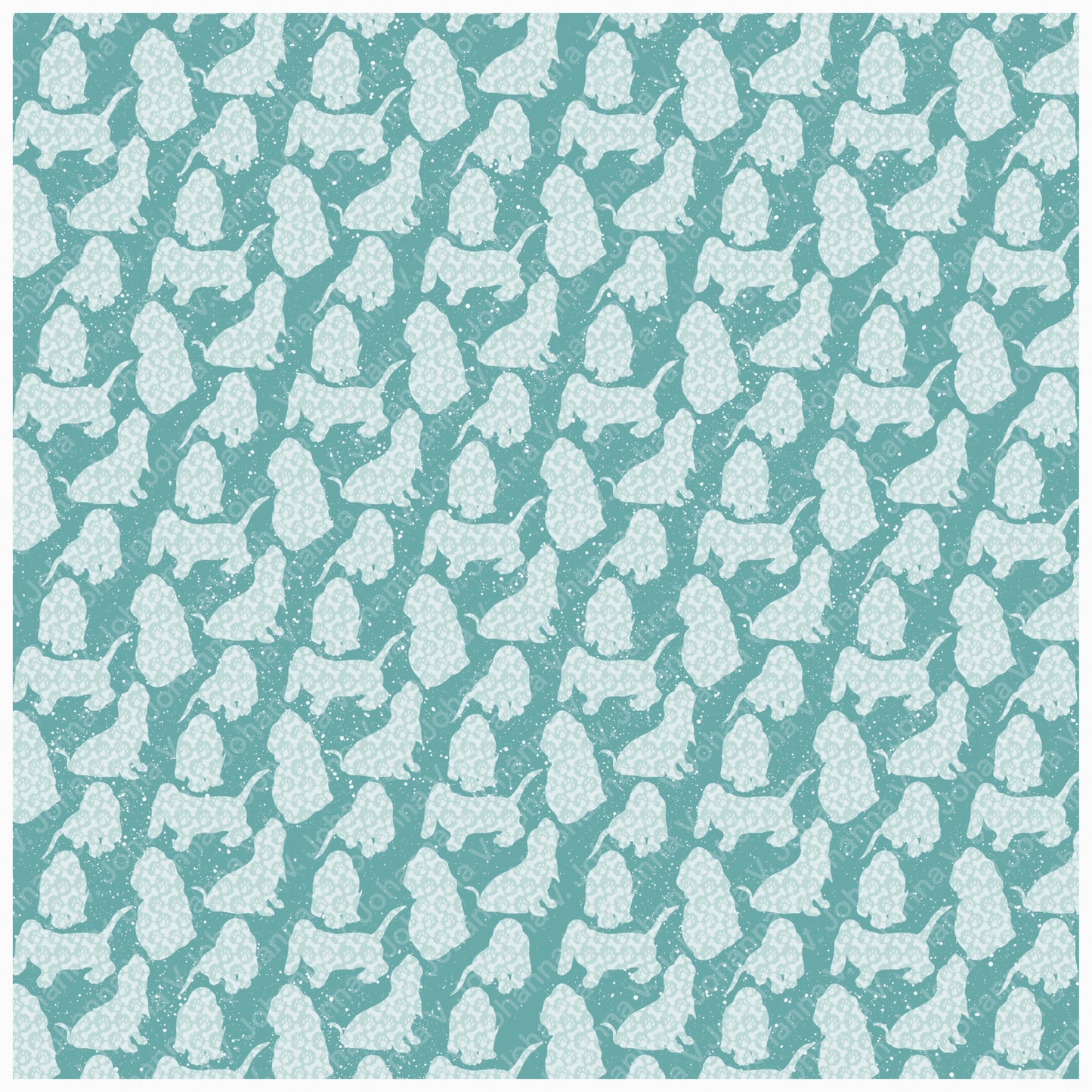 Basset Hound Seamless Pattern Bundle Blue Green | Florals, Botanicals & Dog Toys | 12x12” PNGs | Digital Download | Commercial & Personal