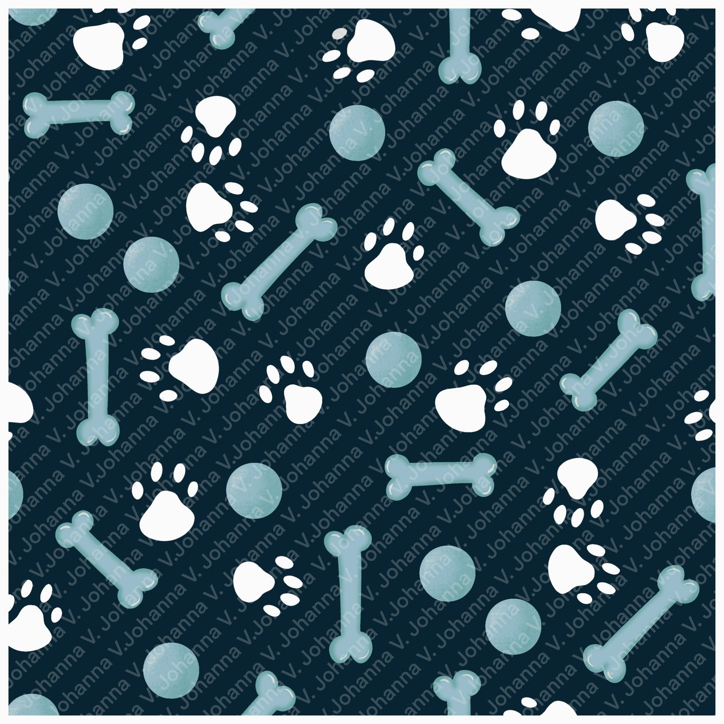 Basset Hound Seamless Pattern Bundle Blue Green | Florals, Botanicals & Dog Toys | 12x12” PNGs | Digital Download | Commercial & Personal