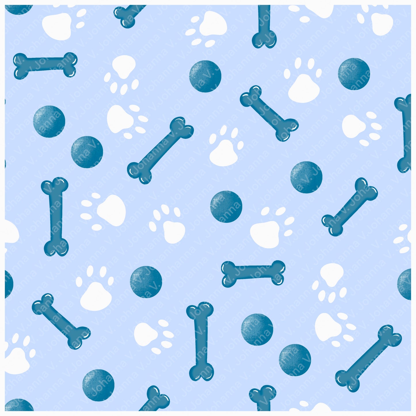 Basset Hound Seamless Pattern Bundle Blue | Florals, Botanicals & Dog Toys | 12x12” PNGs | Digital Download | Commercial & Personal