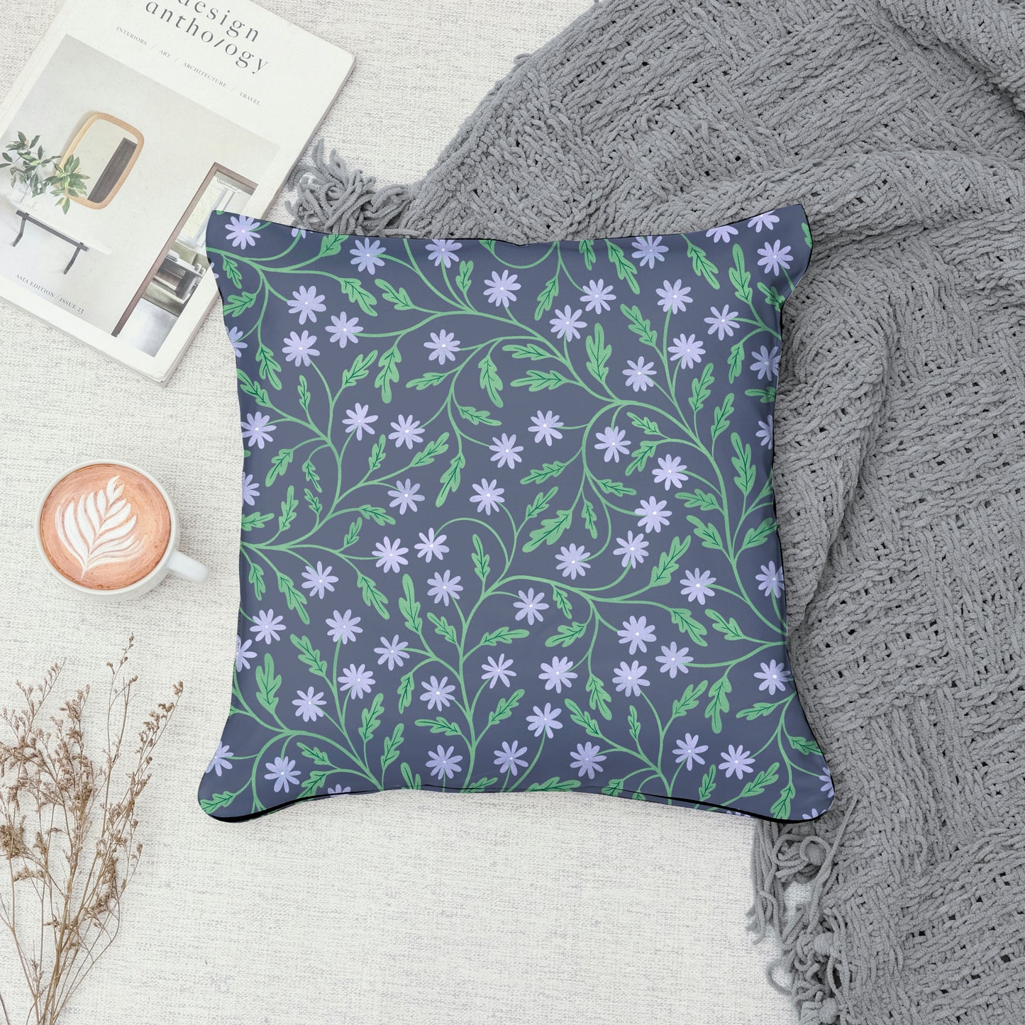 Seamless Blooming Vines Pattern Purple | Spring Floral Greenery