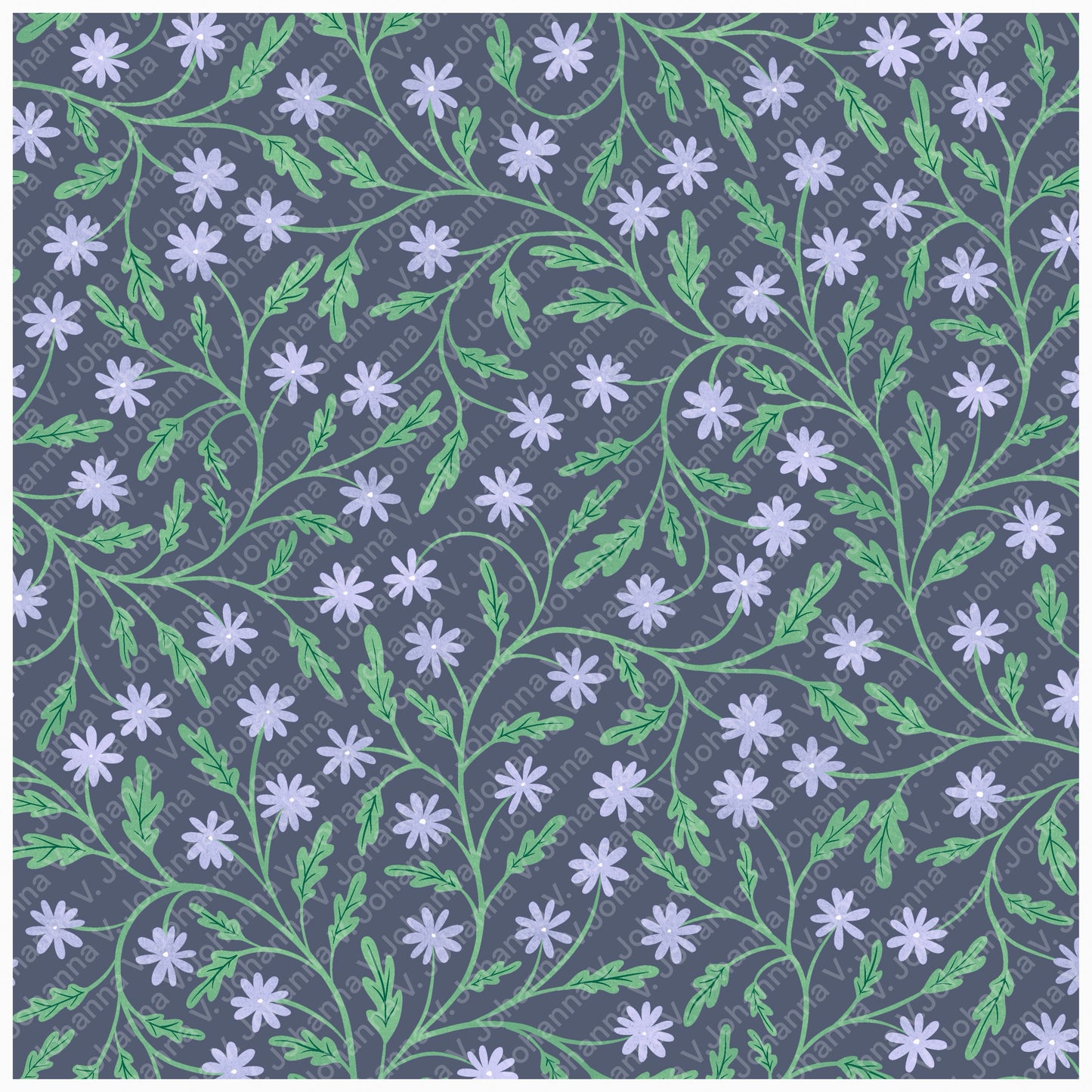 Seamless Blooming Vines Pattern Purple | Spring Floral Greenery