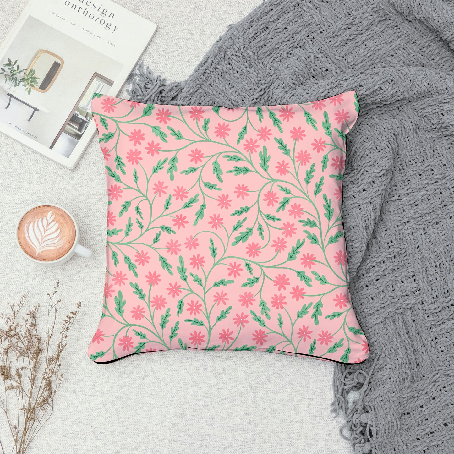 Seamless Blooming Vines Pattern Pink | Spring Floral Greenery
