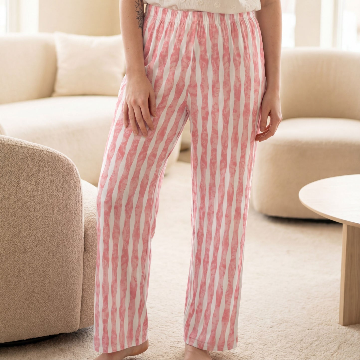 Blush Drift Pants – Pink Wavy Pattern Lounge Pants | Soft Aesthetic Cozy Pants | Feminine Dreamy Loungewear
