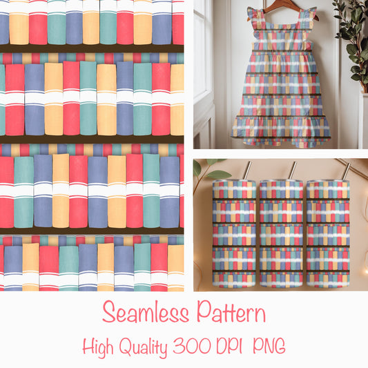Seamless Bookshelf Pattern | Cozy Book Shelves & Books | Bookish Digital Paper PNG for Sublimation & POD