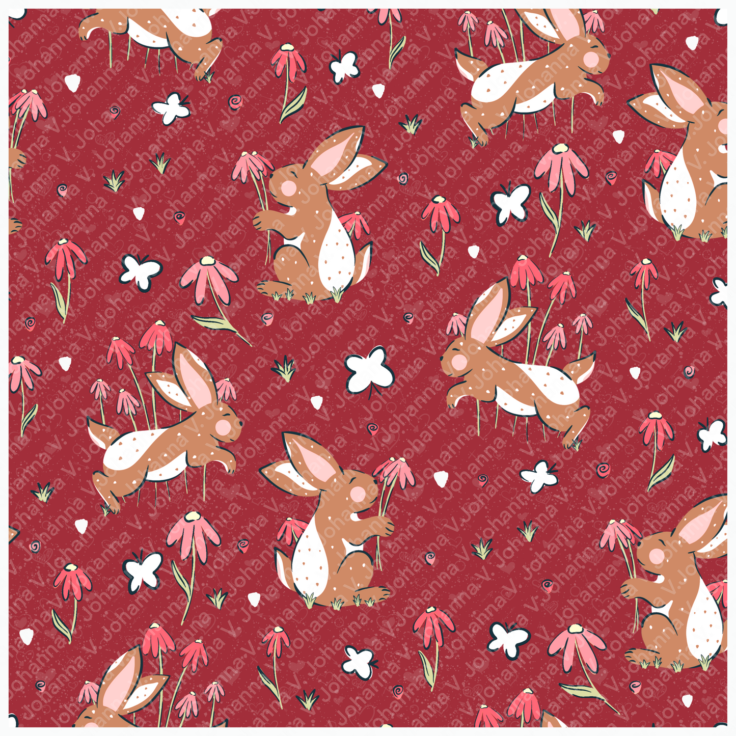 Seamless Valentine Bunny Pattern | Cute Love Bunnies & Hearts | Valentine Digital Paper PNG for POD