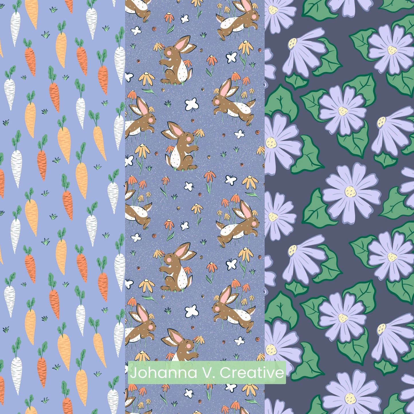 Spring Wallpaper Bundle of 3 Purple | Bunnies, Carrots, Floral Phone, Tablet & 4K Desktop Backgrounds | Instant Digital Download