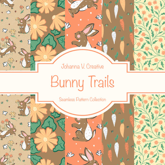 Spring Bunny Pattern Collection Orange | Bunnies, Flowers & Carrots | Seamless Digital Paper PNG for Sublimation & POD