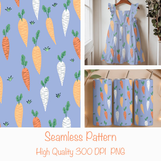 Seamless Carrot Pattern Purple | Cute Spring Carrots | Whimsical Digital Paper PNG for Sublimation & POD