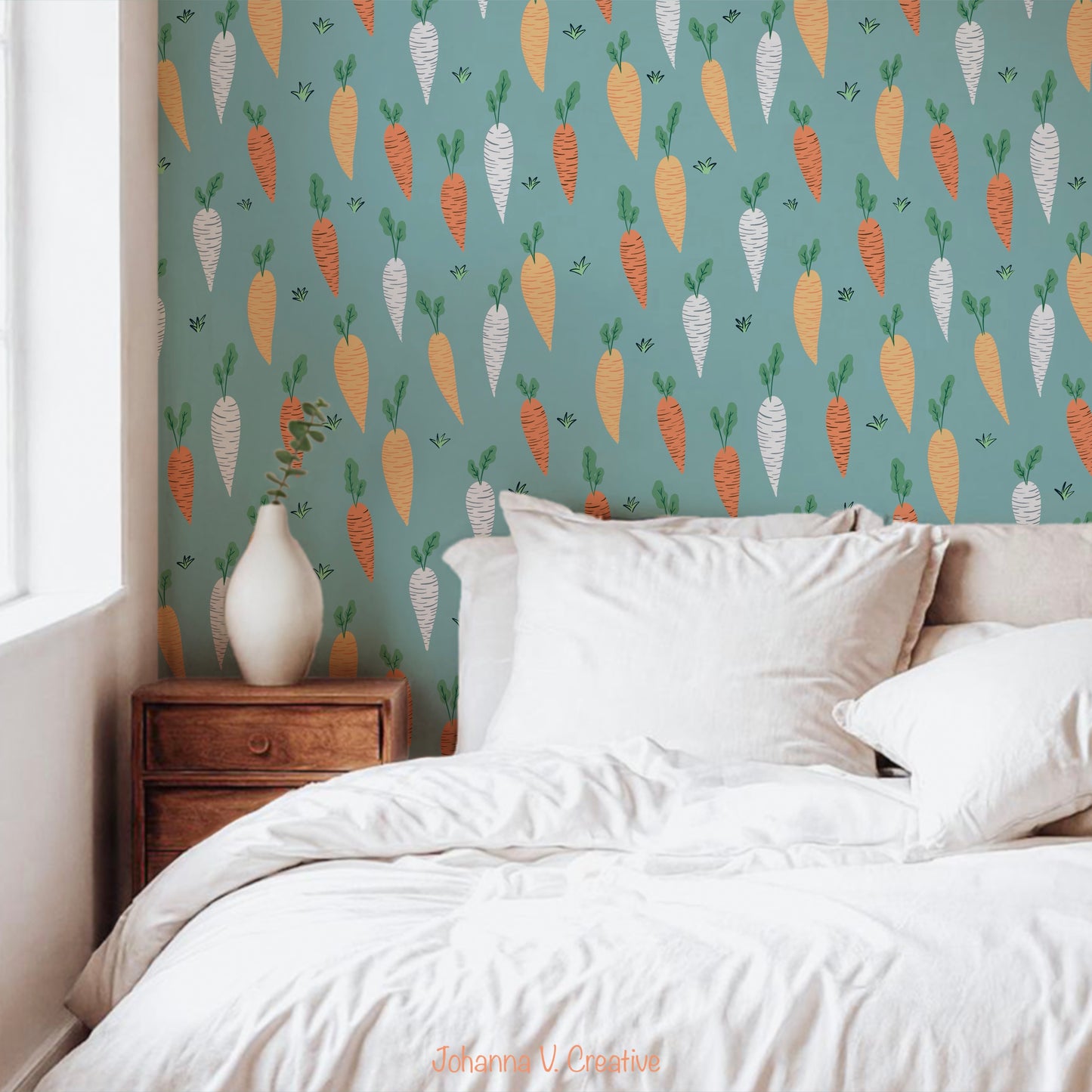 Seamless Carrot Pattern Blue | Cute Spring Carrots | Whimsical Digital Paper PNG for Sublimation & POD