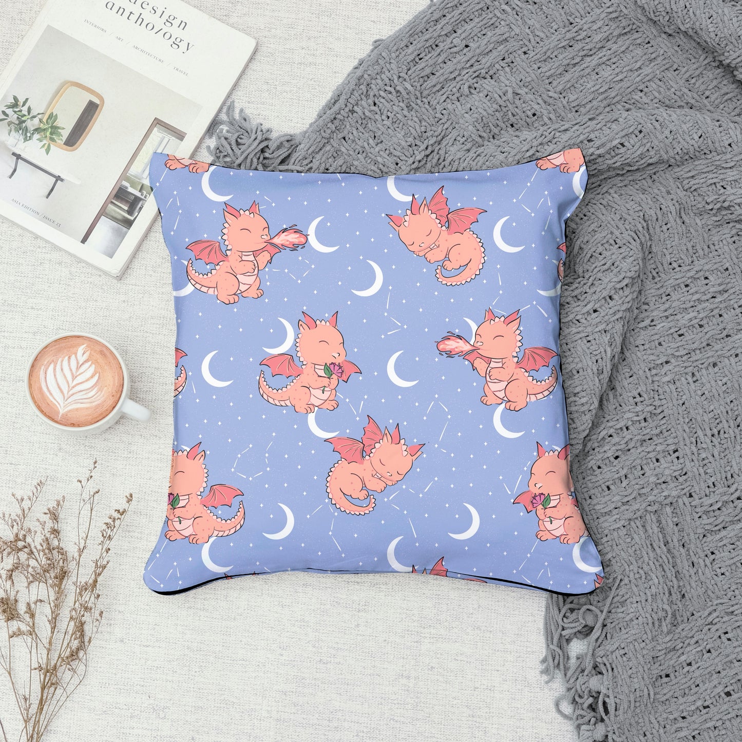 Seamless Dragon Celestial Pattern Purple and Pink | Dragons, Moons & Stars | Fantasy Digital Paper PNG for Sublimation & POD