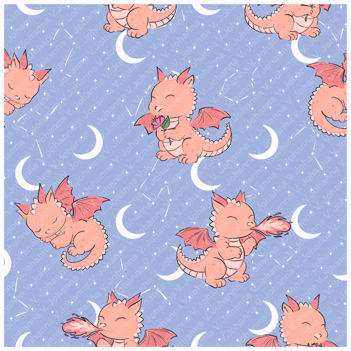 Seamless Dragon Celestial Pattern Purple and Pink | Dragons, Moons & Stars | Fantasy Digital Paper PNG for Sublimation & POD