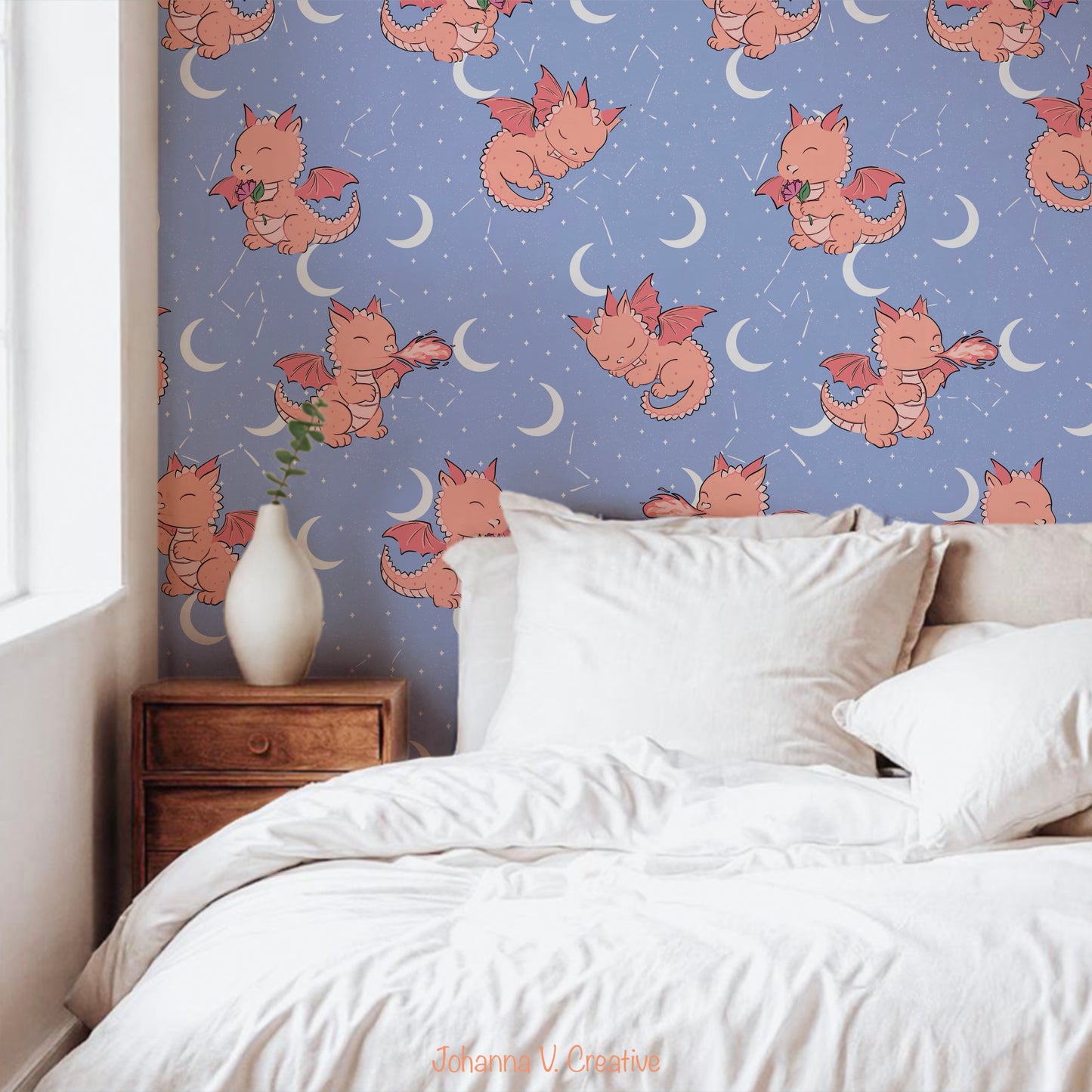 Seamless Dragon Celestial Pattern Purple and Pink | Dragons, Moons & Stars | Fantasy Digital Paper PNG for Sublimation & POD