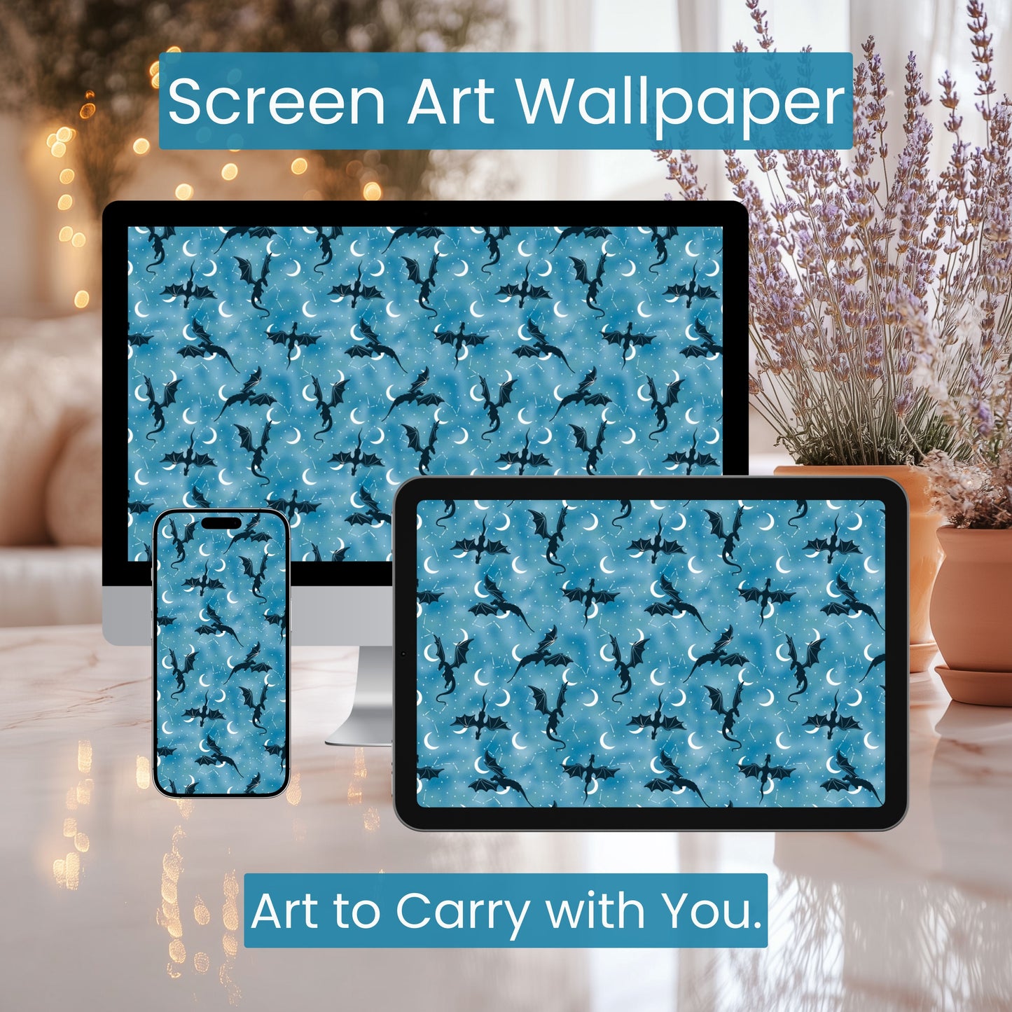 Celestial Dragon Galaxy Wallpaper | Fantasy Phone, Tablet & 4K Desktop Background | Starry Night Digital Download