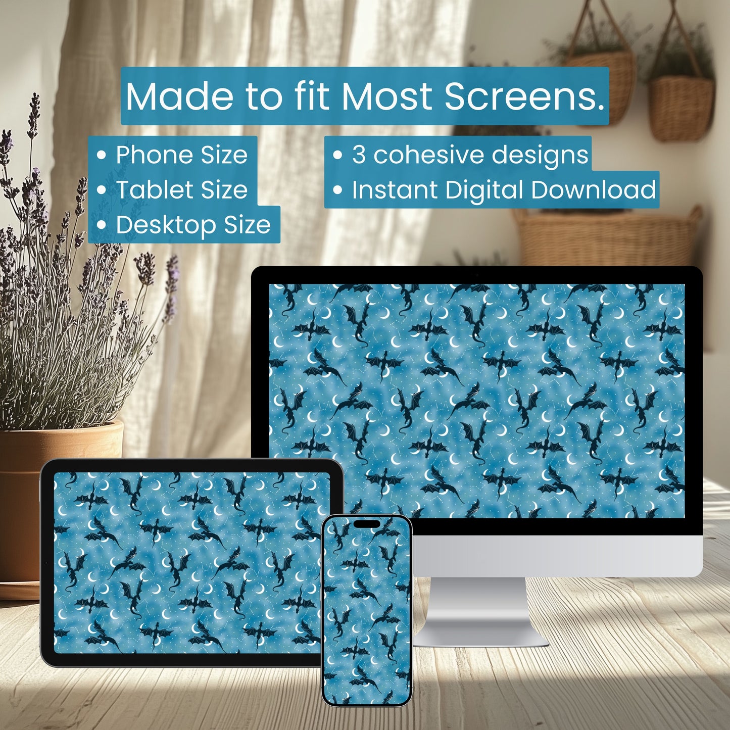 Celestial Dragon Galaxy Wallpaper | Fantasy Phone, Tablet & 4K Desktop Background | Starry Night Digital Download