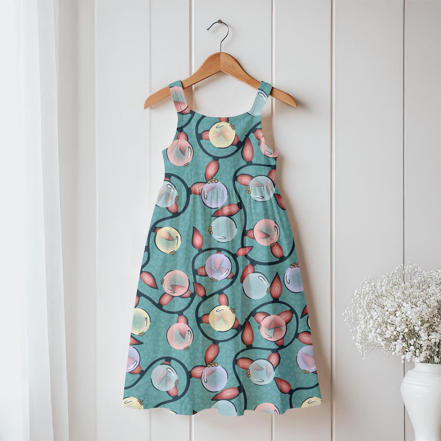 Christmas Ornaments & Lights Seamless Pattern Blue Green | Holiday Digital Design | 12x12” PNG