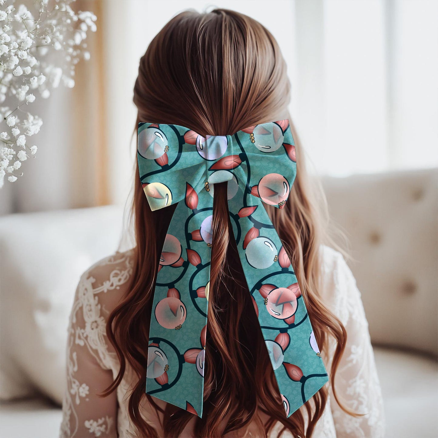 Christmas Ornaments & Lights Seamless Pattern Blue Green | Holiday Digital Design | 12x12” PNG