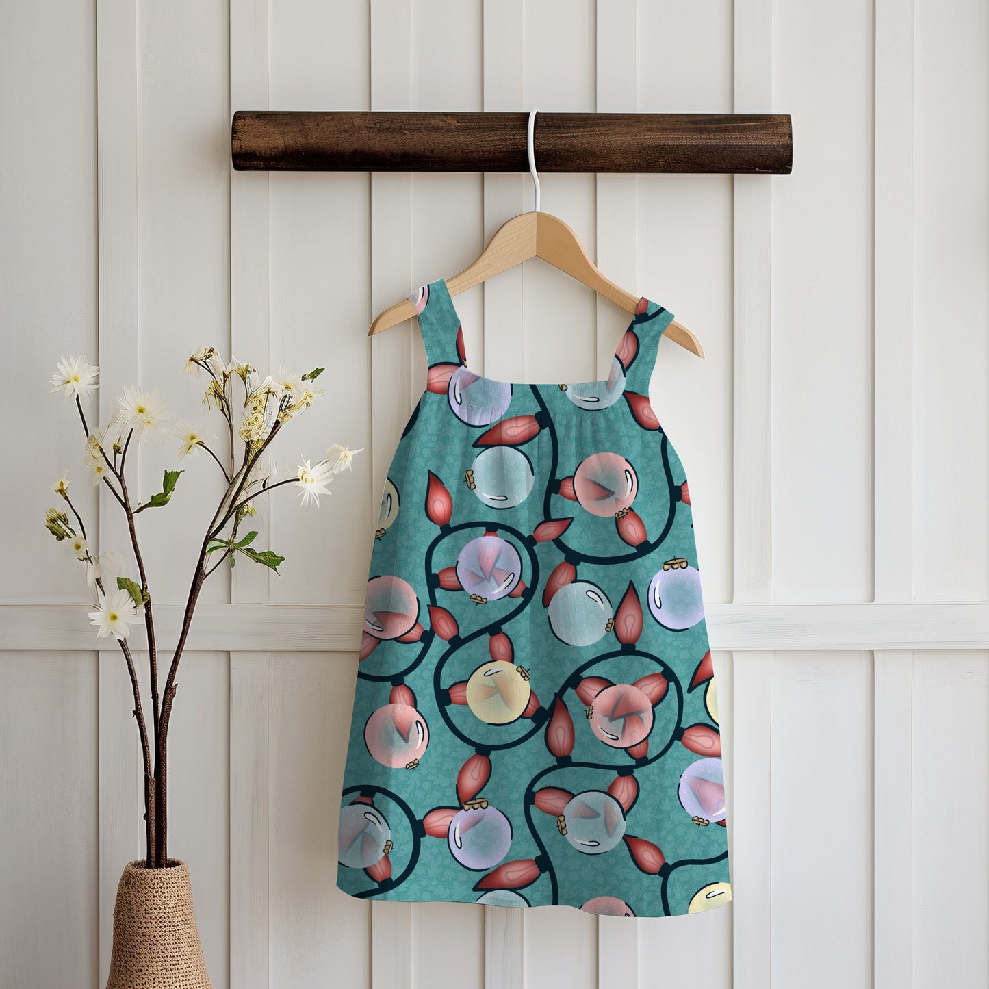 Christmas Ornaments & Lights Seamless Pattern Blue Green | Holiday Digital Design | 12x12” PNG