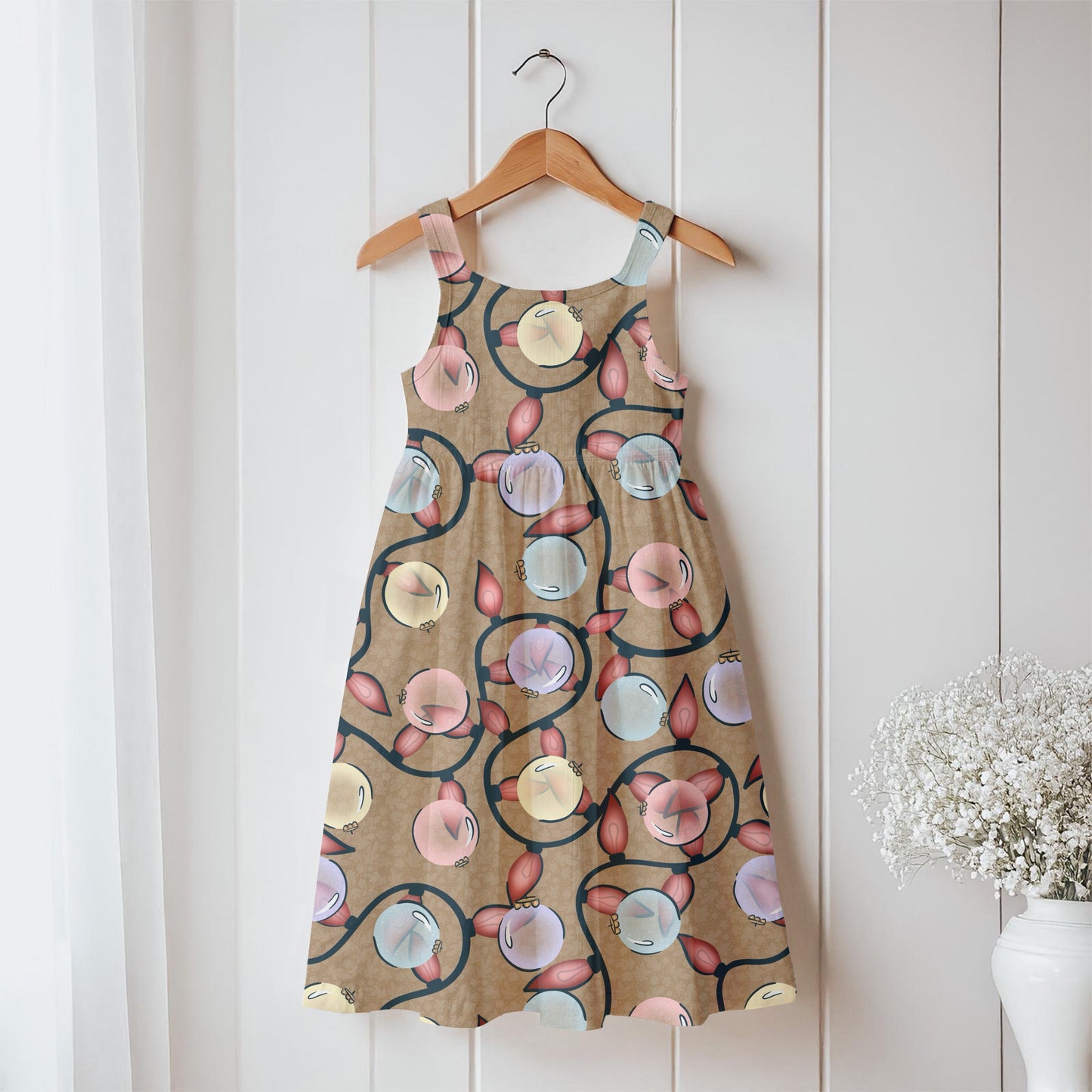 Christmas Ornaments & Lights Seamless Pattern Brown | Holiday Digital Design | 12x12” PNG