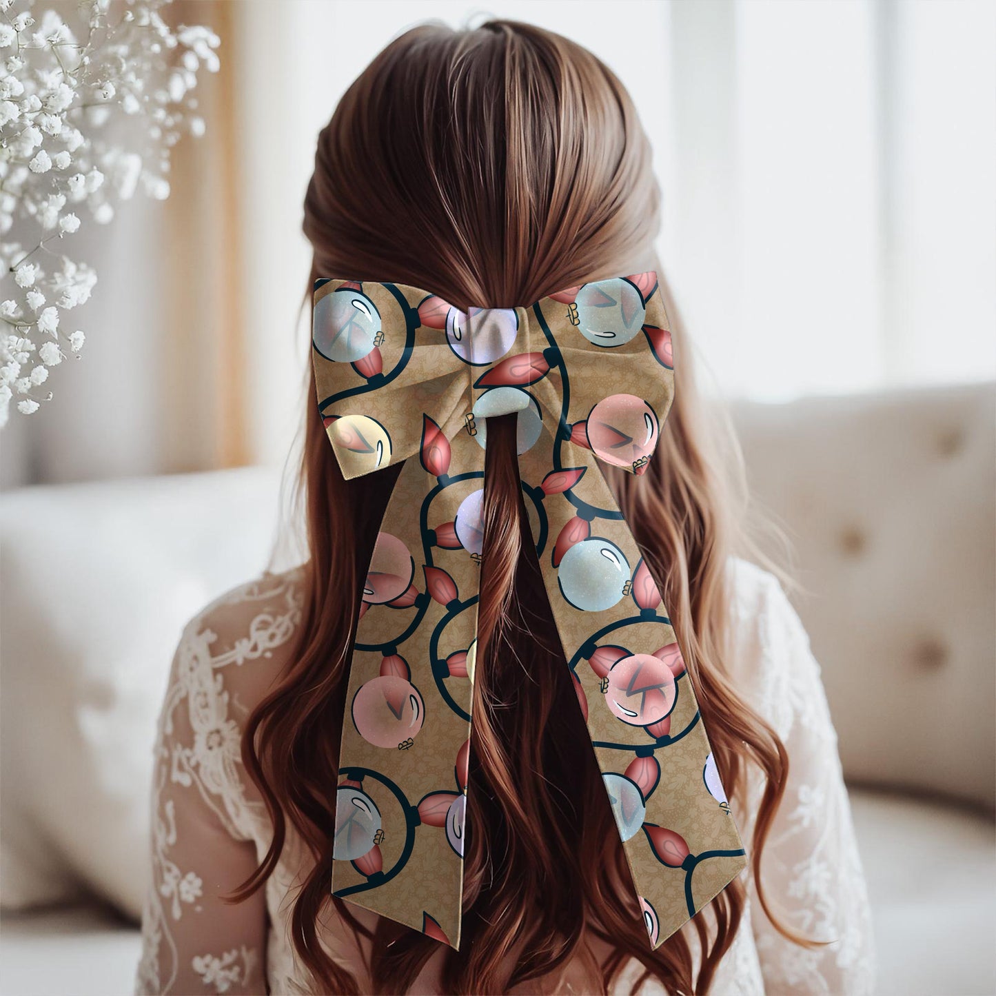 Christmas Ornaments & Lights Seamless Pattern Brown | Holiday Digital Design | 12x12” PNG