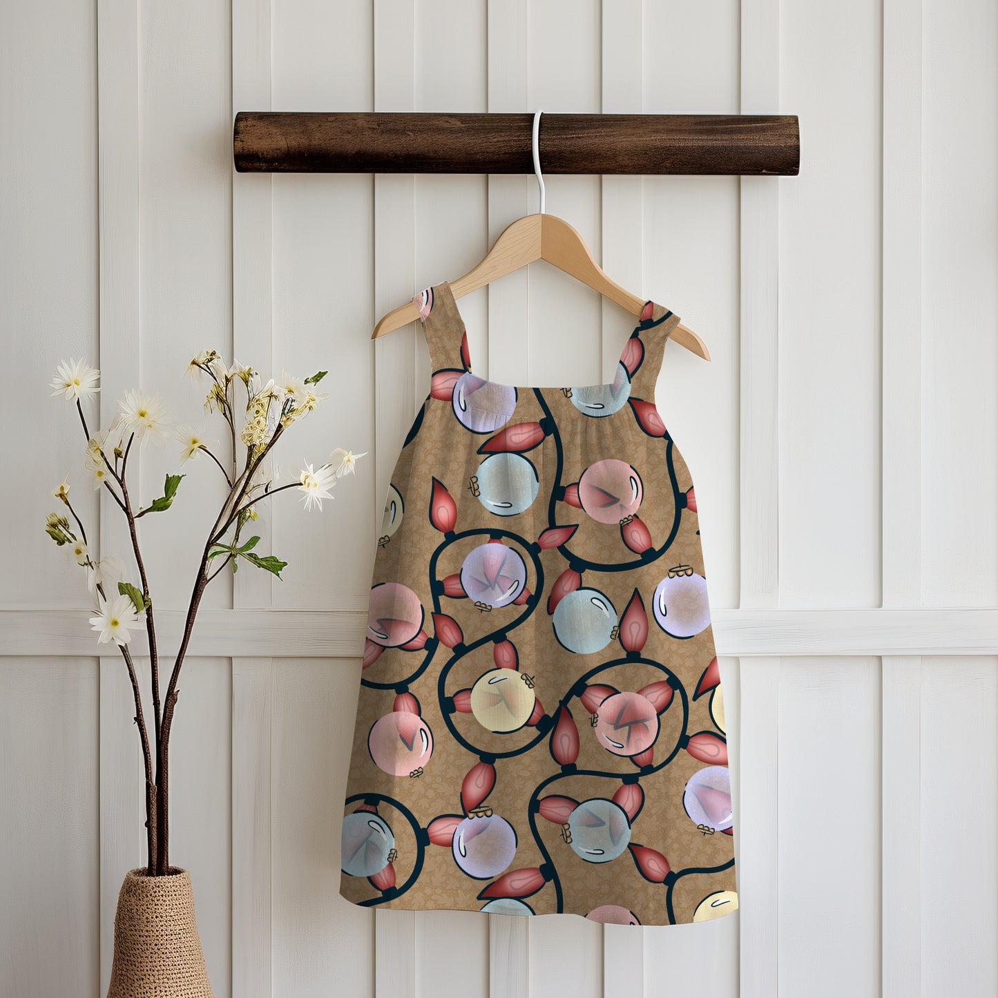 Christmas Ornaments & Lights Seamless Pattern Brown | Holiday Digital Design | 12x12” PNG