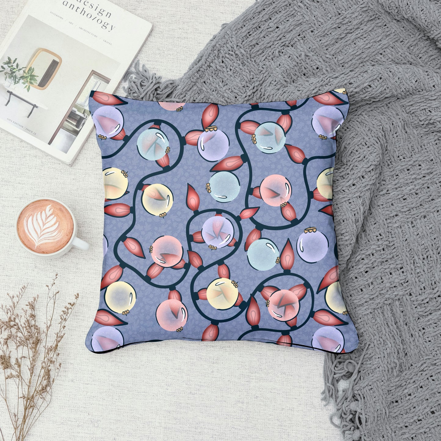 Christmas Ornaments & Lights Seamless Pattern Purple | Holiday Digital Design | 12x12” PNG