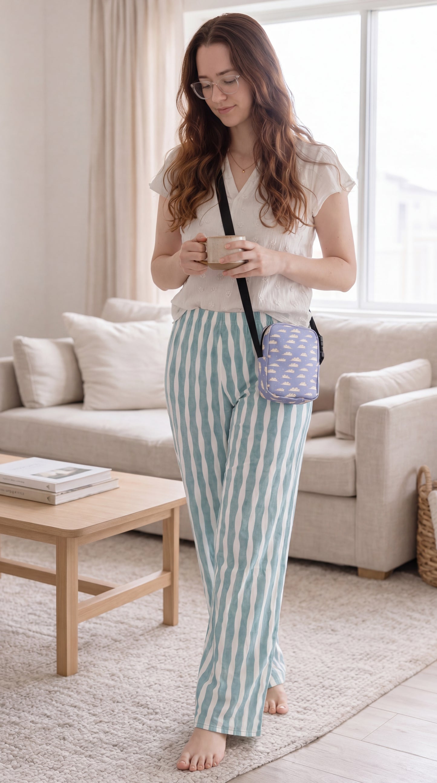 Whispering Clouds Crossbody Bag – Purple Blue Cloud Aesthetic Bag | Dreamy Sky Print Purse | Whimsical Everyday Shoulder Bag