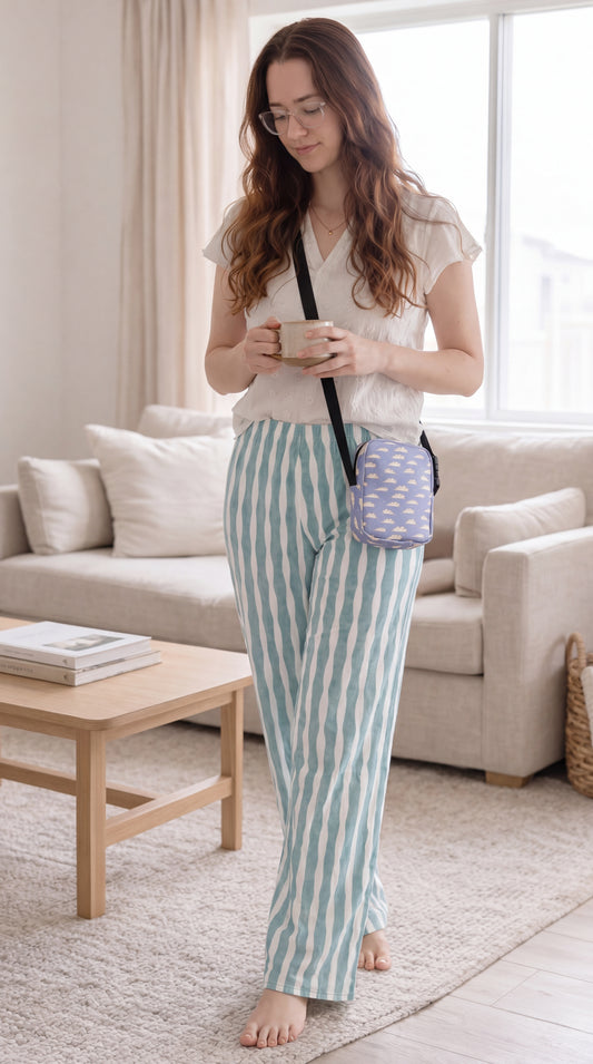 Whispering Clouds Crossbody Bag – Purple Blue Cloud Aesthetic Bag | Dreamy Sky Print Purse | Whimsical Everyday Shoulder Bag