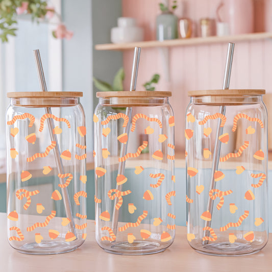 Winter Apparel Glass Can Wrap PNG Orange | Mittens Gloves Scarves Cup Design | Cozy Winter Sublimation Wrap 12.75x6.5