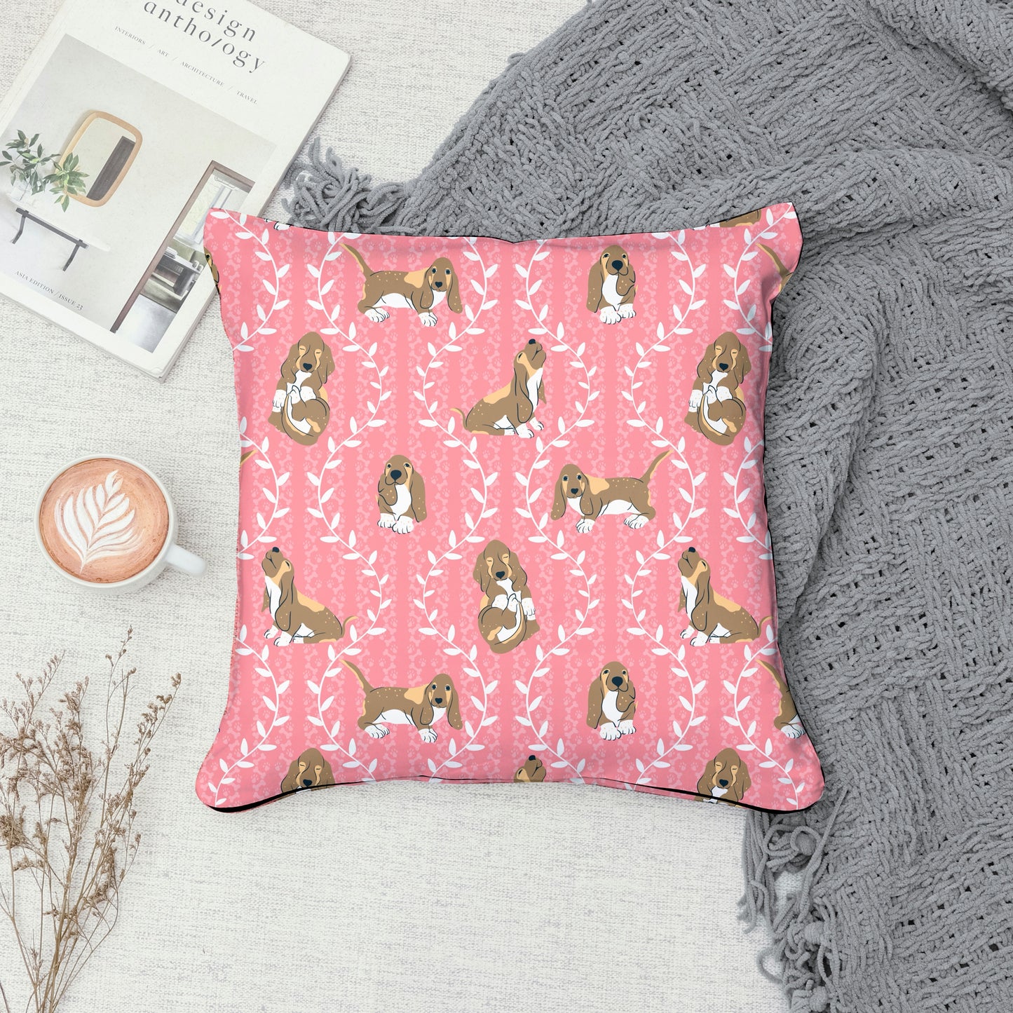 Basset Hound Seamless Pattern Bundle Pink | Florals, Botanicals & Dog Toys | 12x12” PNGs | Digital Download | Commercial & Personal