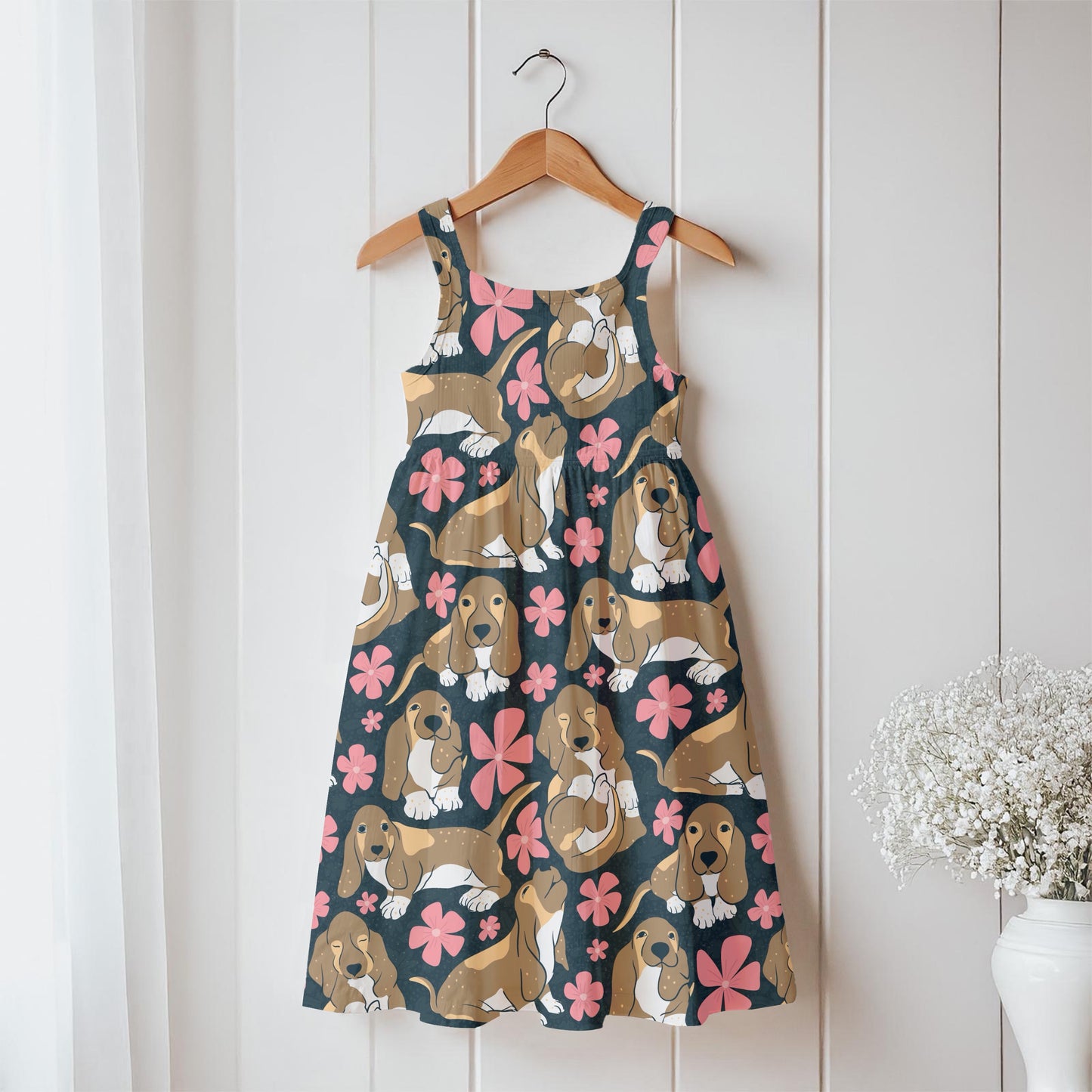 Basset Hound Floral Seamless Pattern Black | Cute Dog Pattern | 12x12” PNG Digital Download