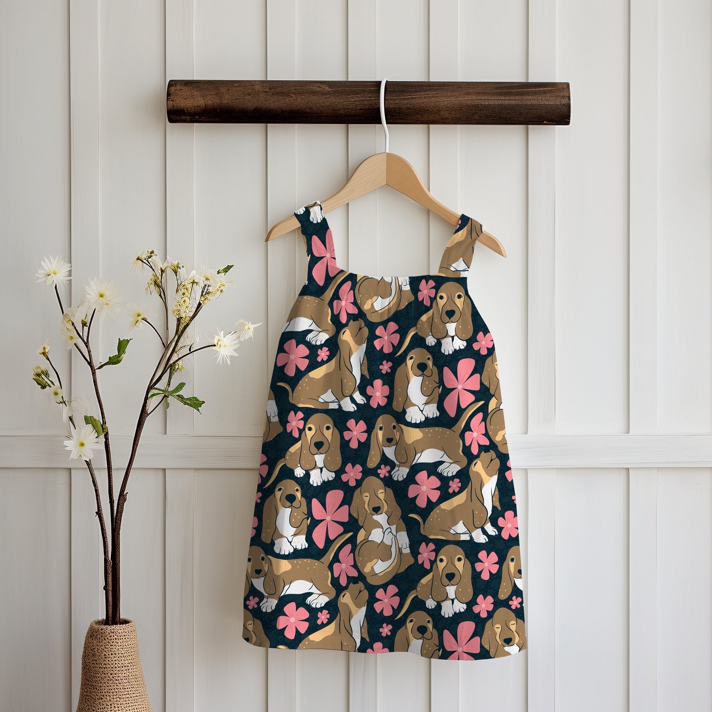 Basset Hound Floral Seamless Pattern Black | Cute Dog Pattern | 12x12” PNG Digital Download