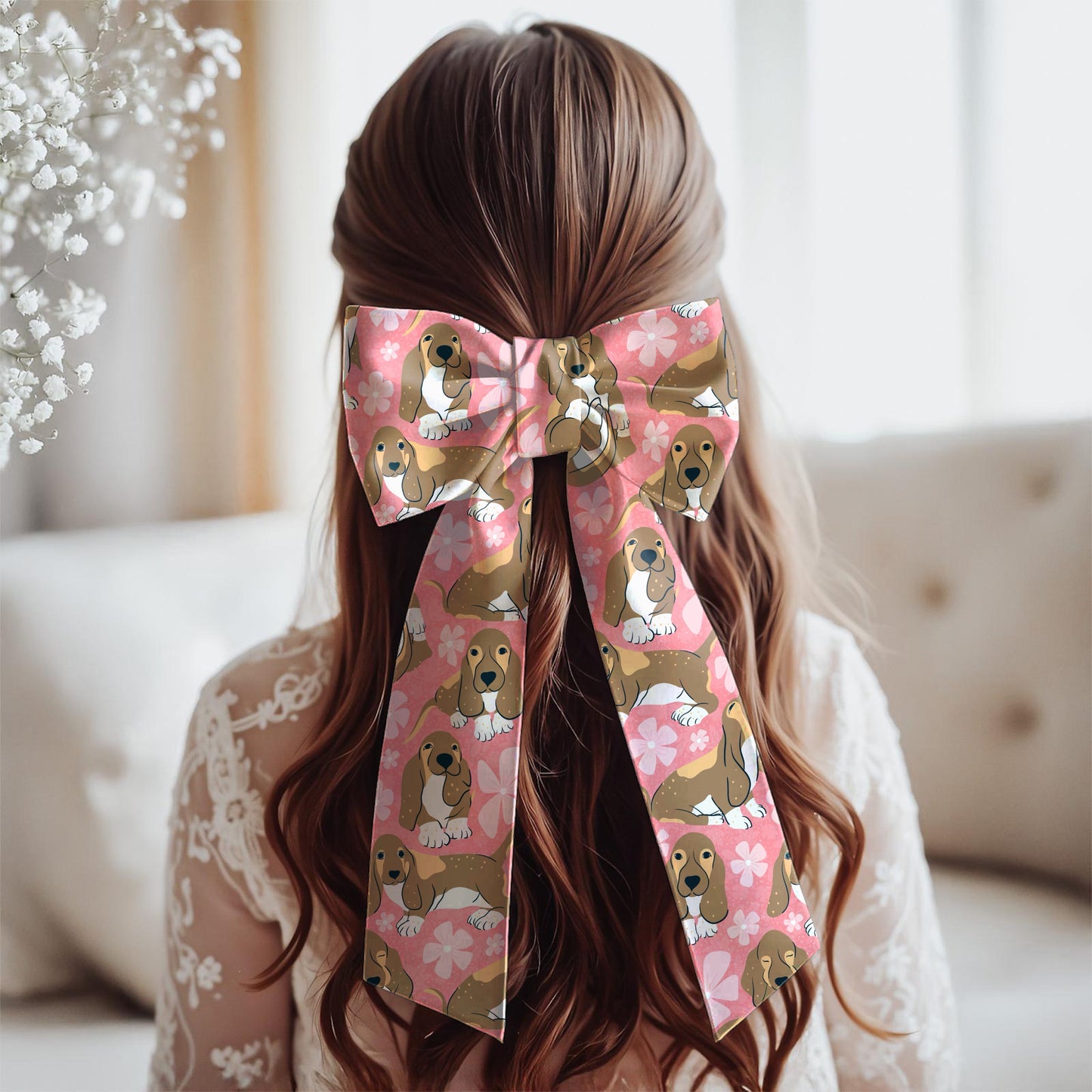 Basset Hound Floral Seamless Pattern Pink | Cute Dog Pattern | 12x12” PNG Digital Download