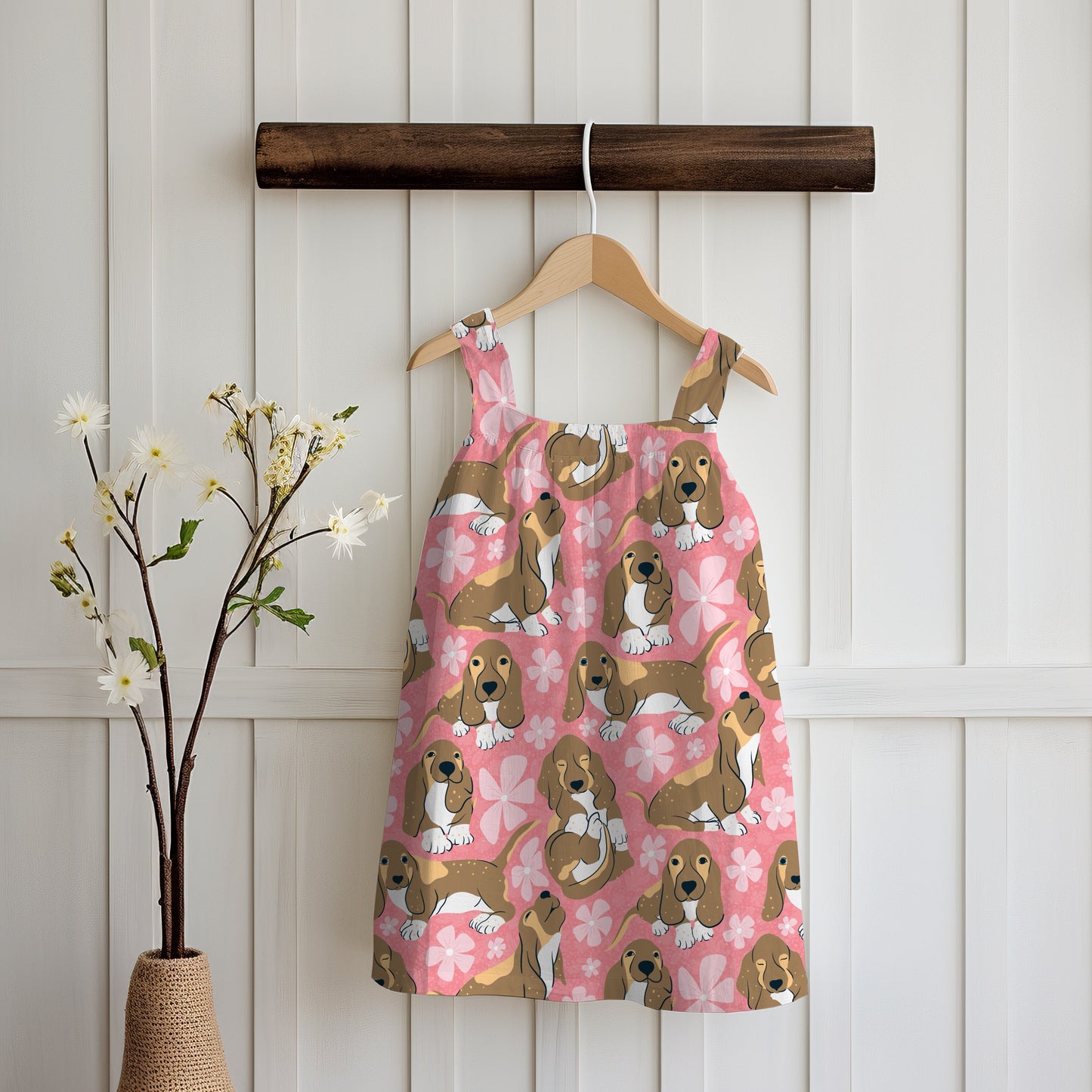 Basset Hound Floral Seamless Pattern Pink | Cute Dog Pattern | 12x12” PNG Digital Download