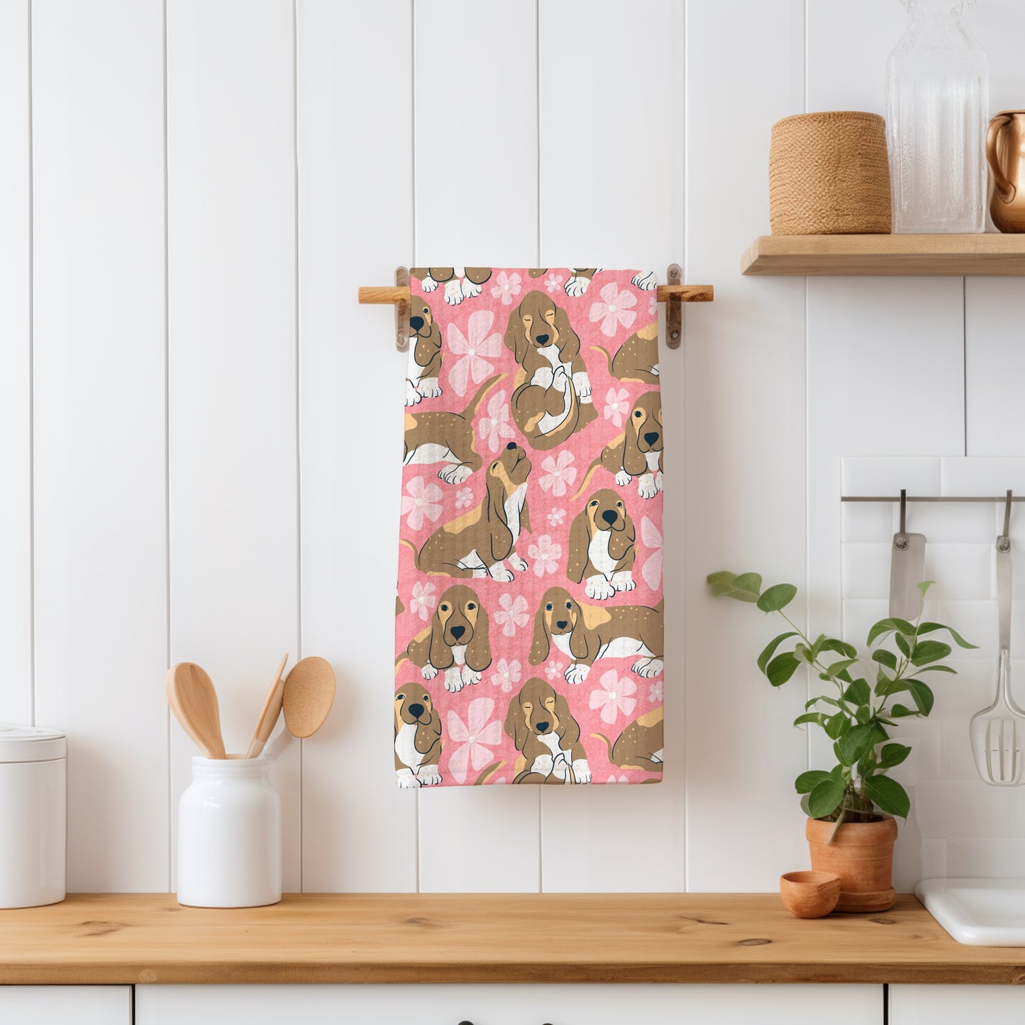 Basset Hound Floral Seamless Pattern Pink | Cute Dog Pattern | 12x12” PNG Digital Download