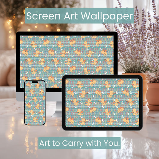 Cute Dragon Bookshelf Wallpaper | Celestial Fantasy Phone, Tablet & 4K Desktop Background | Instant Digital Download