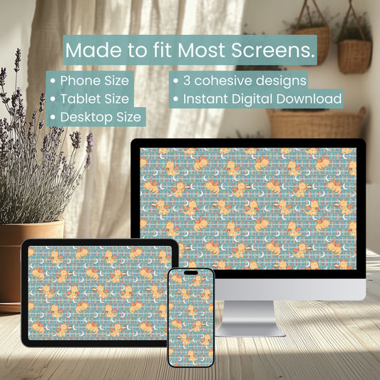 Cute Dragon Bookshelf Wallpaper | Celestial Fantasy Phone, Tablet & 4K Desktop Background | Instant Digital Download