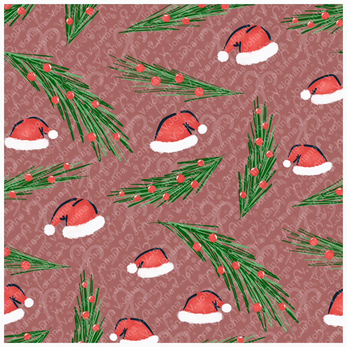 Christmas Basset Hound Seamless Pattern Bundle Mauve | Ornaments, Lights, Gifts & Candy Canes | 12x12” PNGs | Digital Download | Commercial & Personal