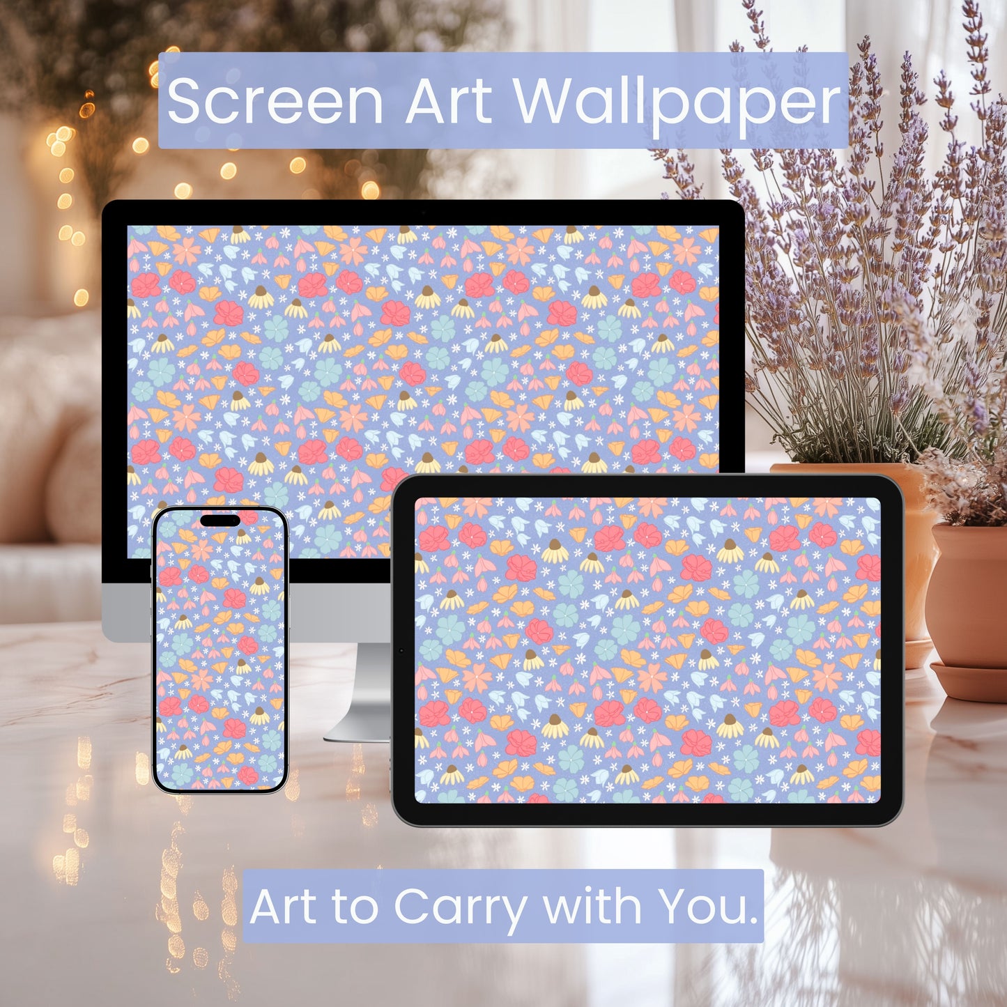 Floral Collage Wallpaper | Botanical Phone, Tablet & 4K Desktop Background | Aesthetic Flower Digital Download