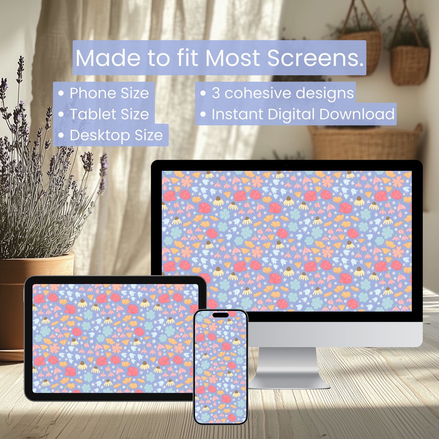 Floral Collage Wallpaper | Botanical Phone, Tablet & 4K Desktop Background | Aesthetic Flower Digital Download