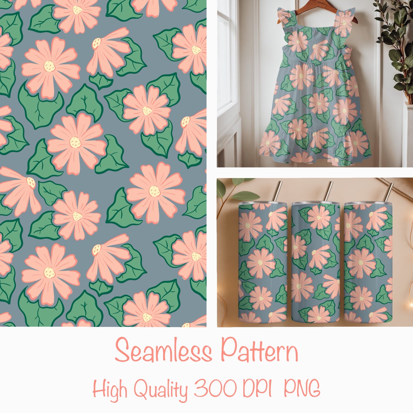 Seamless Floral Pattern Pink | Flowers & Botanicals | Elegant Digital Paper PNG for Sublimation & POD