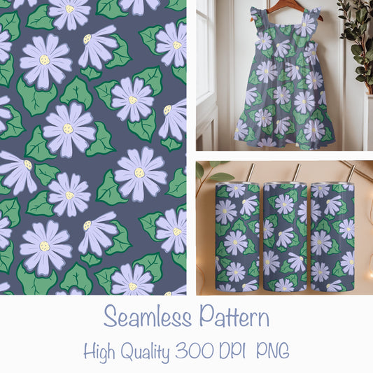 Seamless Floral Pattern Purple | Flowers & Botanicals | Elegant Digital Paper PNG for Sublimation & POD