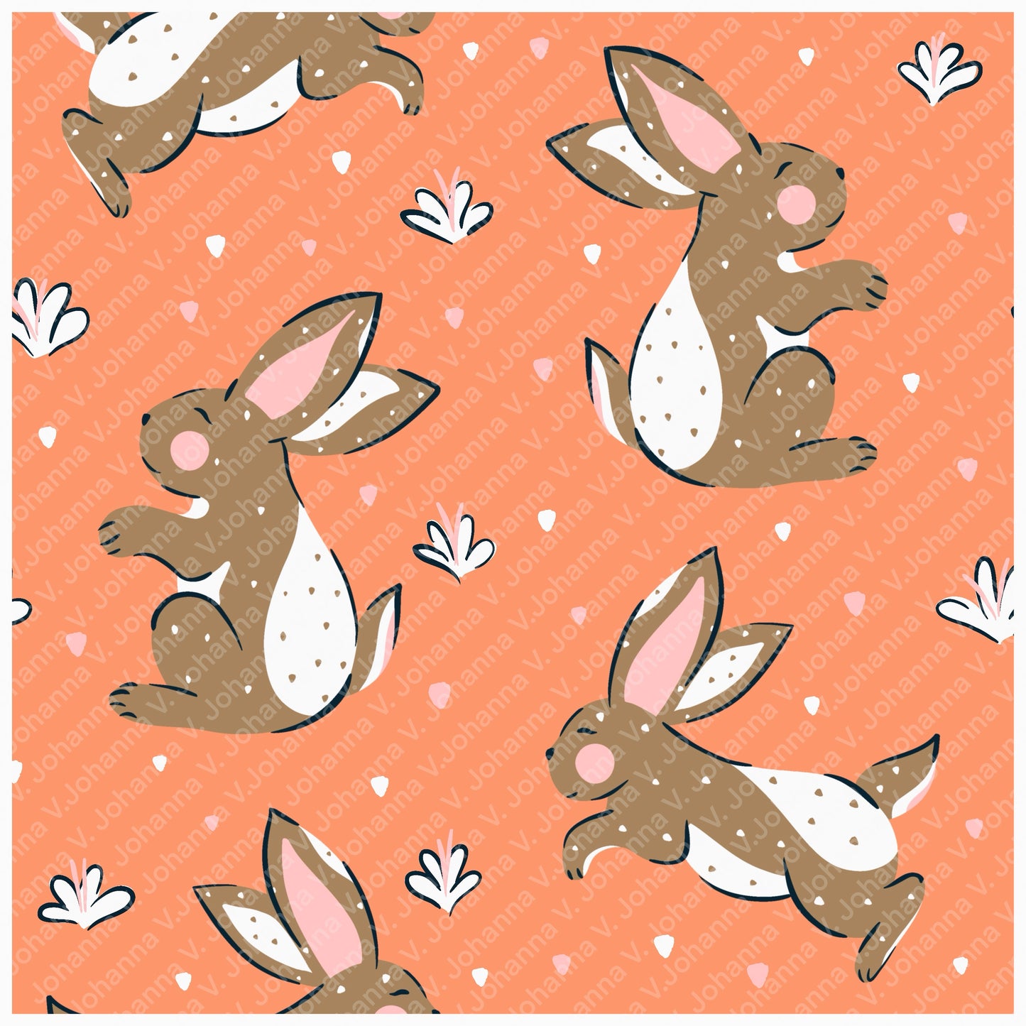 Spring Bunny Pattern Collection Orange | Bunnies, Flowers & Carrots | Seamless Digital Paper PNG for Sublimation & POD