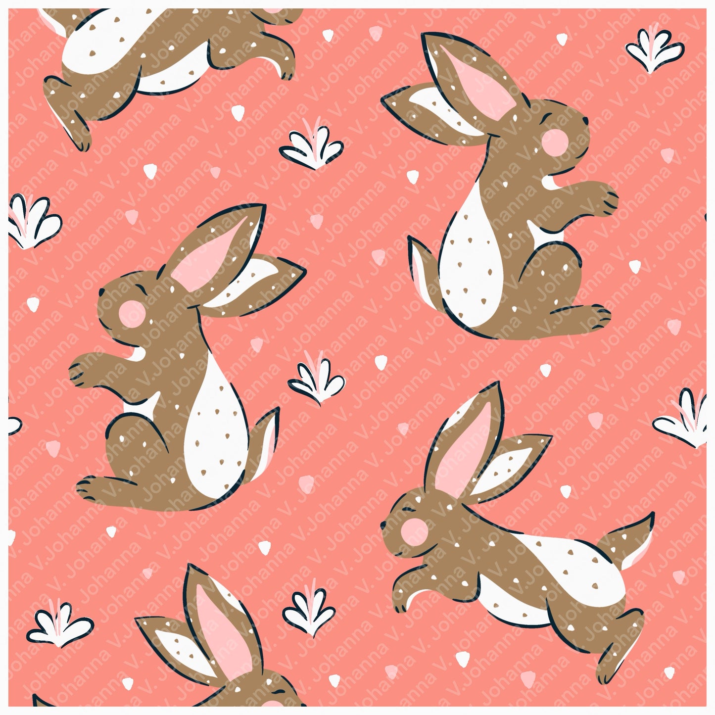 Spring Bunny Pattern Collection Peach | Bunnies, Flowers & Carrots | Seamless Digital Paper PNG for Sublimation & POD