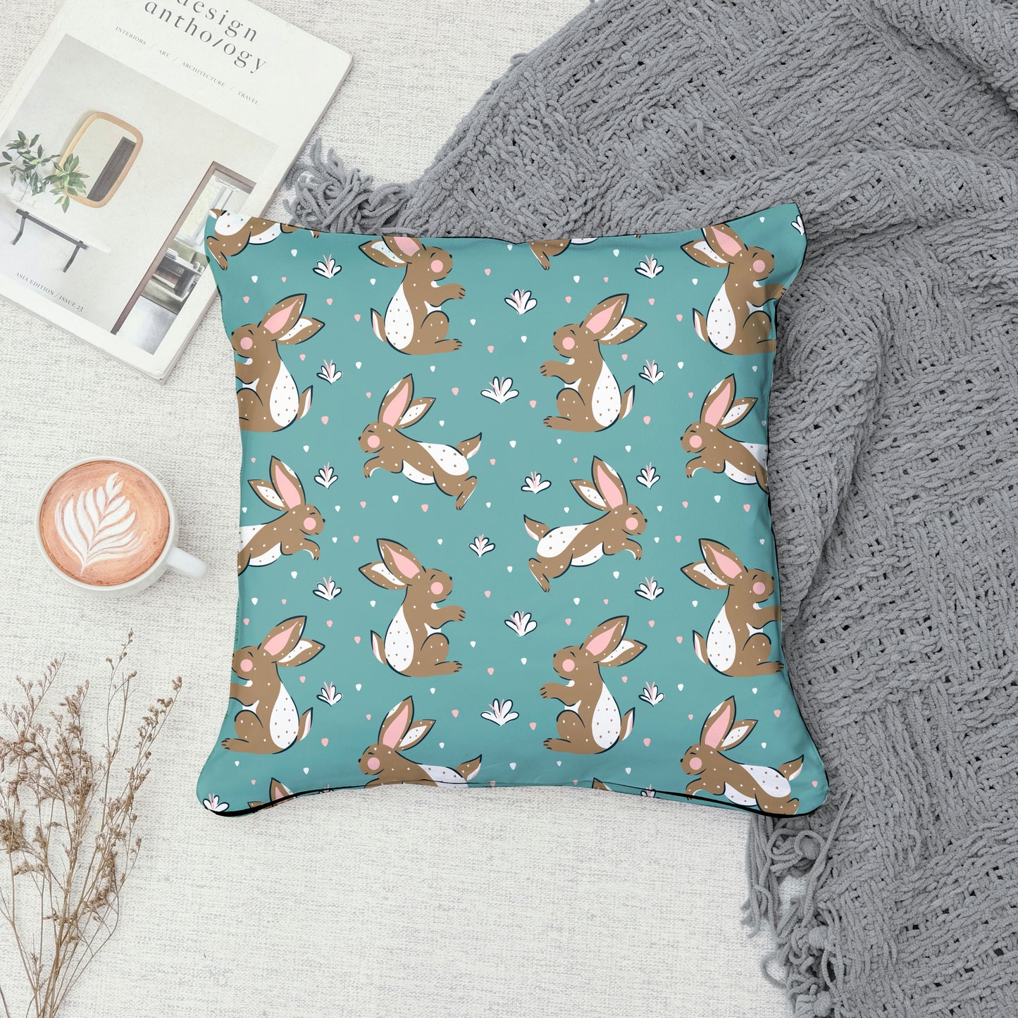 Spring Bunny Pattern Collection Blue | Bunnies, Flowers & Carrots | Seamless Digital Paper PNG for Sublimation & POD