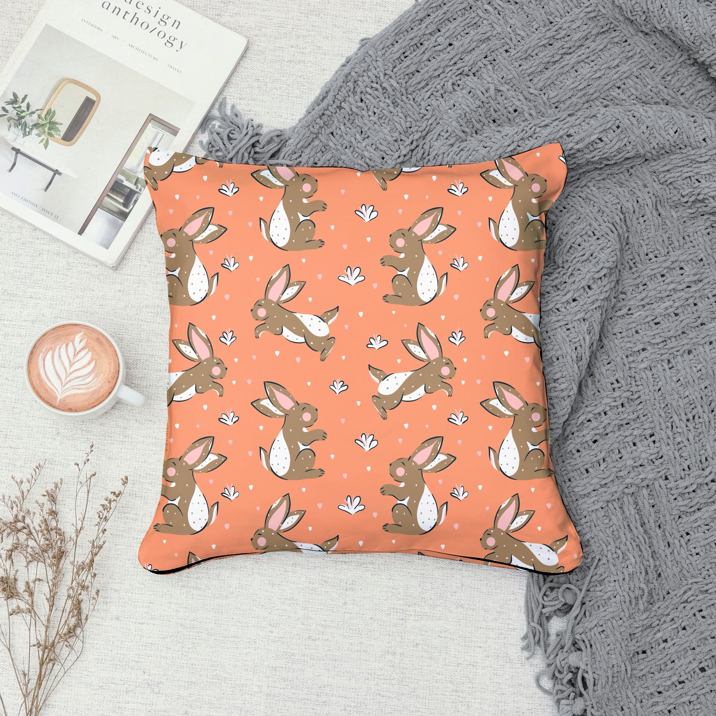 Spring Bunny Pattern Collection Orange | Bunnies, Flowers & Carrots | Seamless Digital Paper PNG for Sublimation & POD