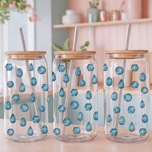 Crystal Gems Glass Can Wrap PNG Blue | Magical Crystal Cup Design | Boho Gemstone Sublimation Wrap 12.75x6.5