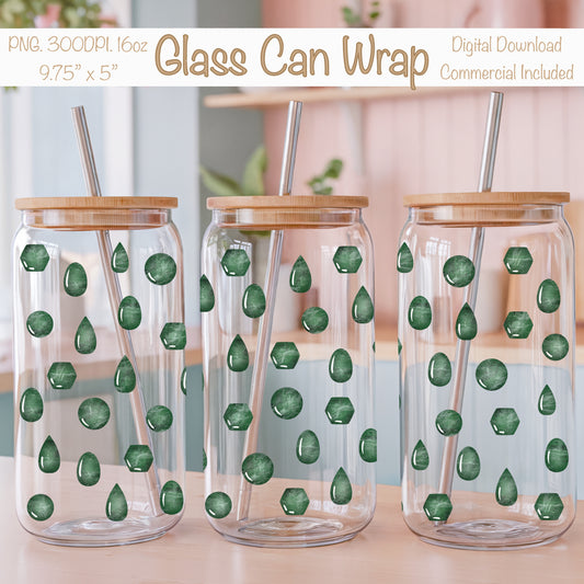 Crystal Gems Glass Can Wrap PNG Green | Magical Crystal Cup Design | Boho Gemstone Sublimation Wrap 12.75x6.5