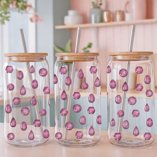 Crystal Gems Glass Can Wrap PNG Pink | Magical Crystal Cup Design | Boho Gemstone Sublimation Wrap 12.75x6.5
