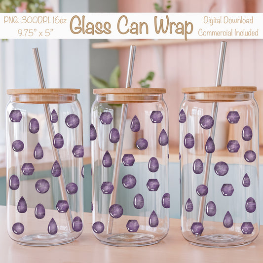 Crystal Gems Glass Can Wrap PNG Purple | Magical Crystal Cup Design | Boho Gemstone Sublimation Wrap 12.75x6.5